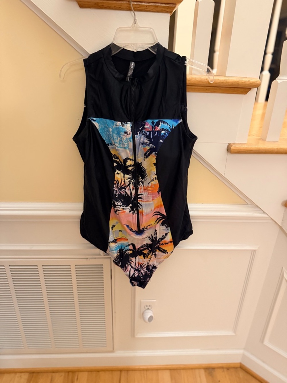 Ladies Size 2 TORRID Black One-Piece Swimsuit with Tropical Print Front GUC ❤️